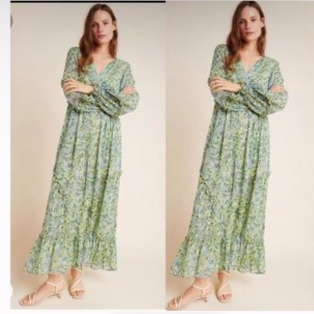 Ranna Gill Green Smocked Sundress with V-Neck
